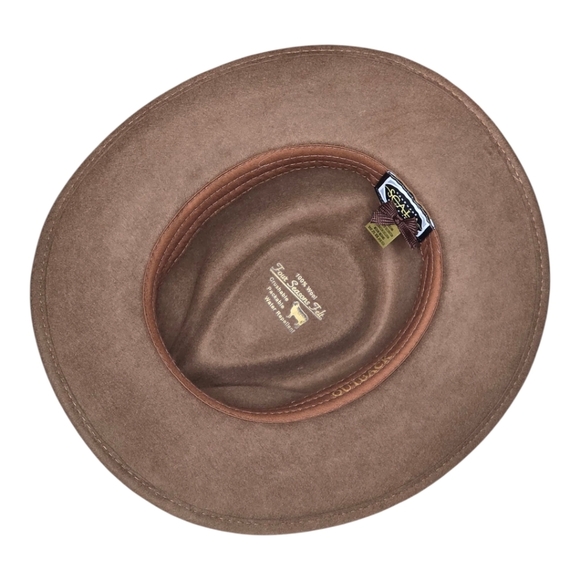 Scala Outback Pecan Wool Fedora Hat M Crushable Water Repellent Feather Unisex - Picture 2 of 15